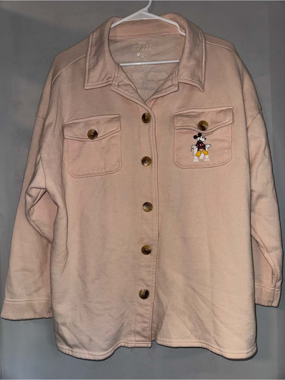 Disney Women's Pale Pink Button-Down Shirt with Mickey
